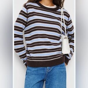 REFORMATION Cashmere Boyfriend Sweater Ice Water & Brown NWT Small $198 Retail